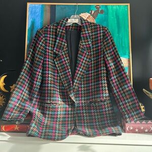 Vintage Two Roads Vibrant Multicolor Houndstooth Blazer Medium